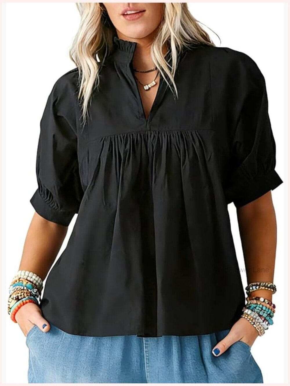 Puff Short Sleeve V Neck Babydoll Top Flowy Peplum Blouse Boho Summer Cute
